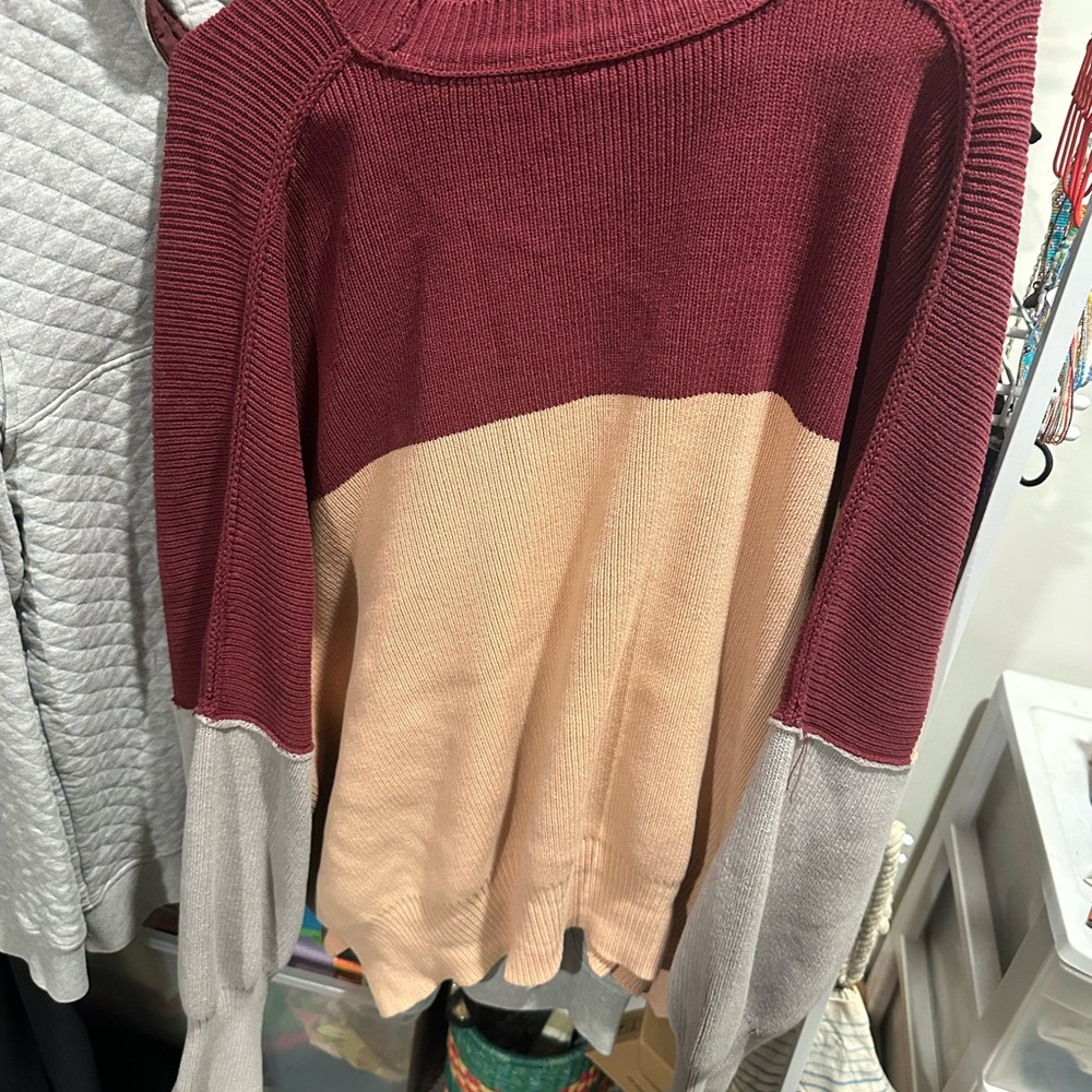 Free People Burgundy, Beige, and Gray Sweater - Picture 3 of 3